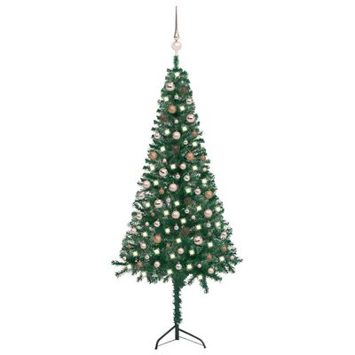 vidaXL Árbol de Navidad artificial de esquina LED y bolas verde 210 cm