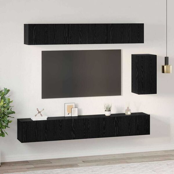 vidaXL Conjunto de mueble de TV 6 pcs Roble Negro Madera de ingeniería