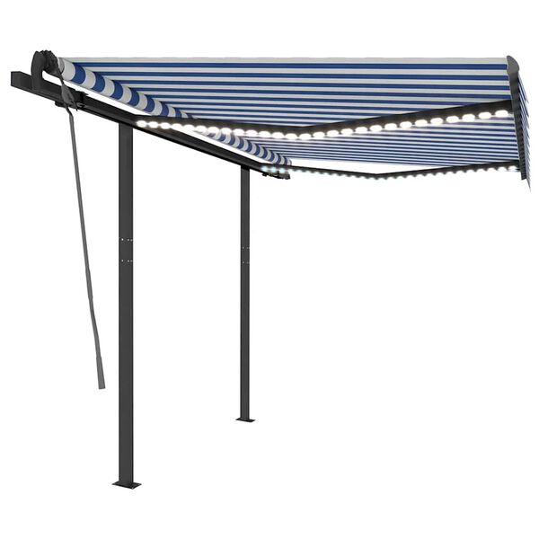vidaXL Toldo manual retr&aacute;ctil con LED azul y blanco 3,5x2,5 m