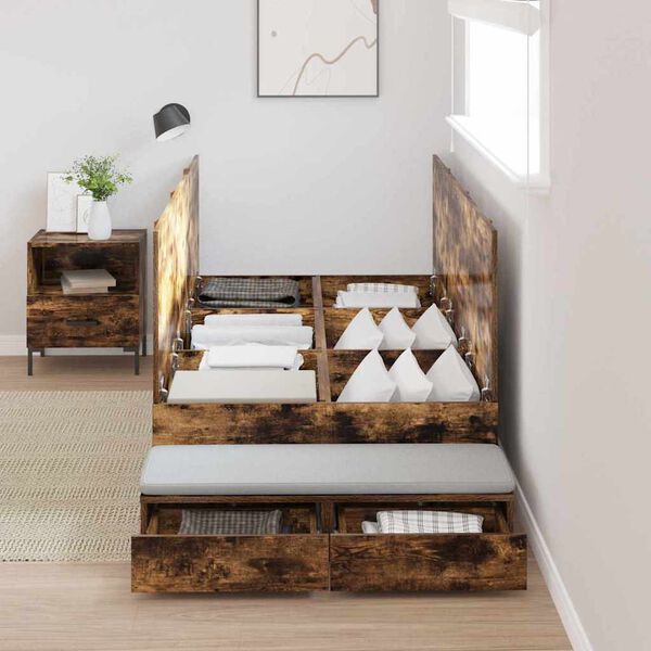 vidaXL Cama con almacenamiento con cajón Roble ahumado 90 cm