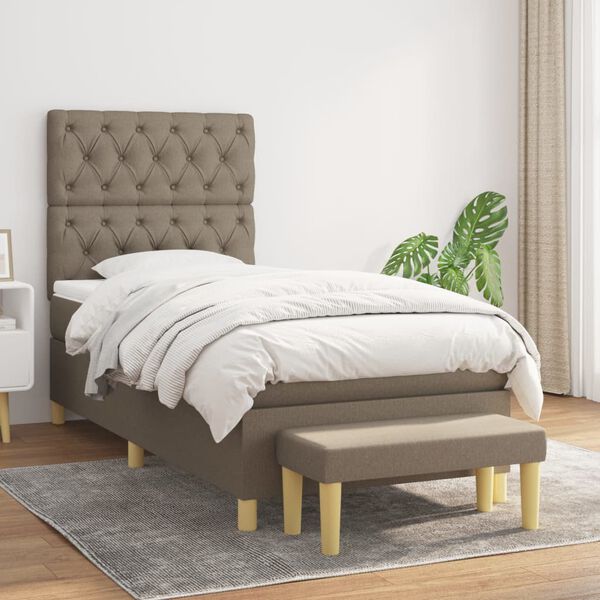 vidaXL Cama box spring con colch&oacute;n tela gris taupe 80x200 cm