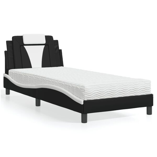vidaXL Cama Viana con colch&oacute;n cuero sint&eacute;tico negro y blanco 90x190 cm