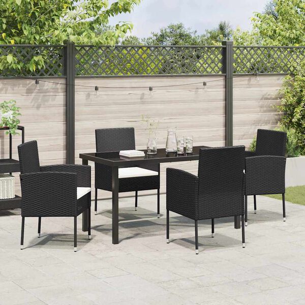 vidaXL Conjunto de Comedor de Jard&iacute;n 5 pcs Negro rat&aacute;n sint&eacute;tico