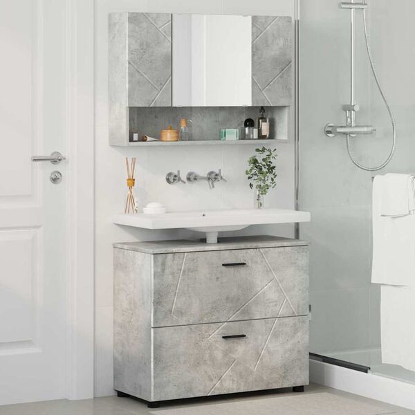 vidaXL Juego de muebles de ba&ntilde;o con caj&oacute;n 2 pcs Gris Concreto