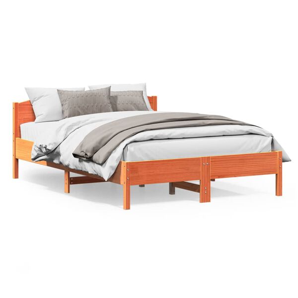 vidaXL Cama sin colchón madera maciza pino marrón cera 150x200 cm