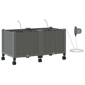 vidaXL Maceta de jard&iacute;n con riego y ruedas 2 uds. Gris Claro PP