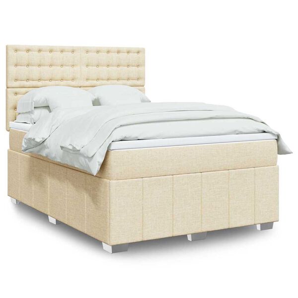vidaXL Cama box spring con colch&oacute;n tela color crema 140x190 cm