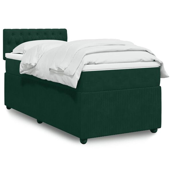 vidaXL Cama box spring con colch&oacute;n terciopelo verde oscuro 90x190 cm