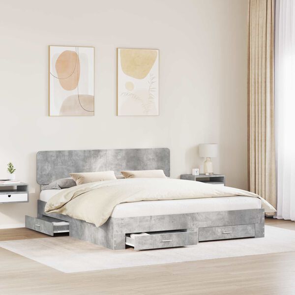 vidaXL Estructura de cama con cabecera Gris Concreto 180 x 200 cm