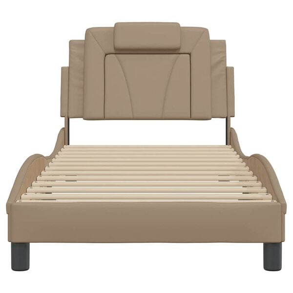 vidaXL Estructura de cama Viana sin colch&oacute;n cuero sint&eacute;tico capuchino 90x190 cm
