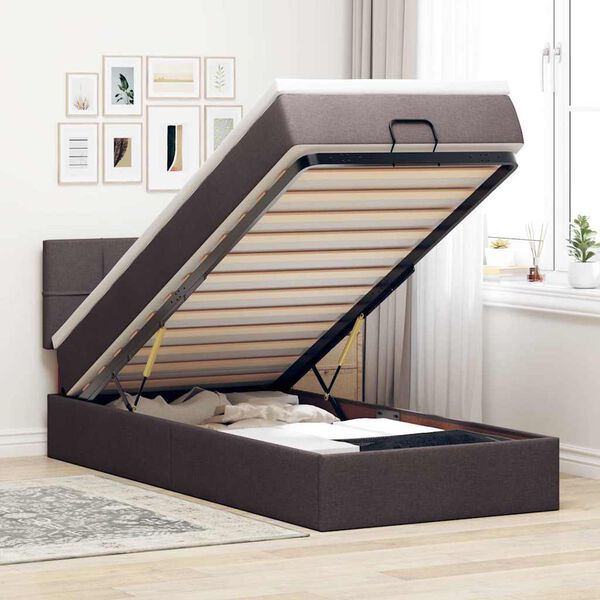 vidaXL Estructura cama otomana colch&oacute;n tela marr&oacute;n oscuro 90x190 cm