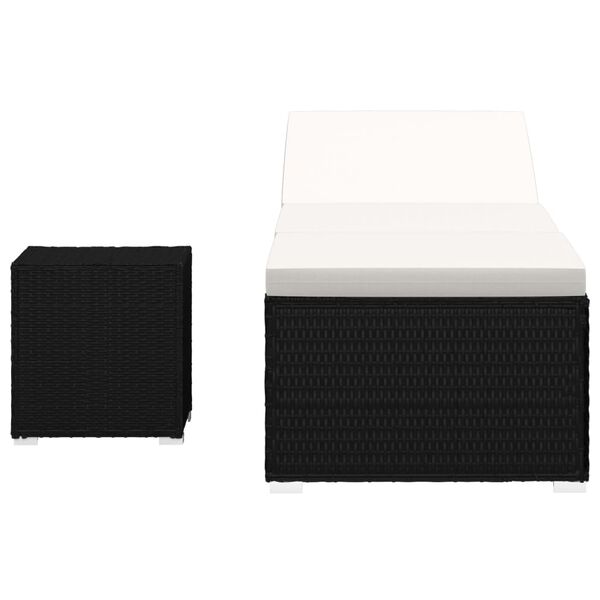 vidaXL Tumbona de jard&iacute;n con coj&iacute;n y mesita rat&aacute;n sint&eacute;tico crema