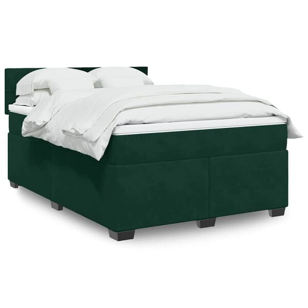 vidaXL Cama box spring con colch&oacute;n terciopelo verde oscuro 140x200 cm