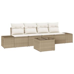 vidaXL Conjunto de sof&aacute; de jard&iacute;n 5 pcs Beige y Crema rat&aacute;n sint&eacute;tico