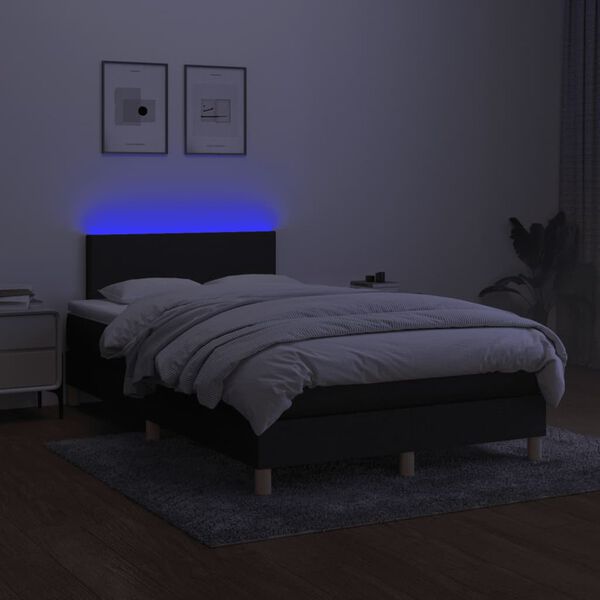 vidaXL Cama box spring con colch&oacute;n y luces LED tela negro 120x190 cm