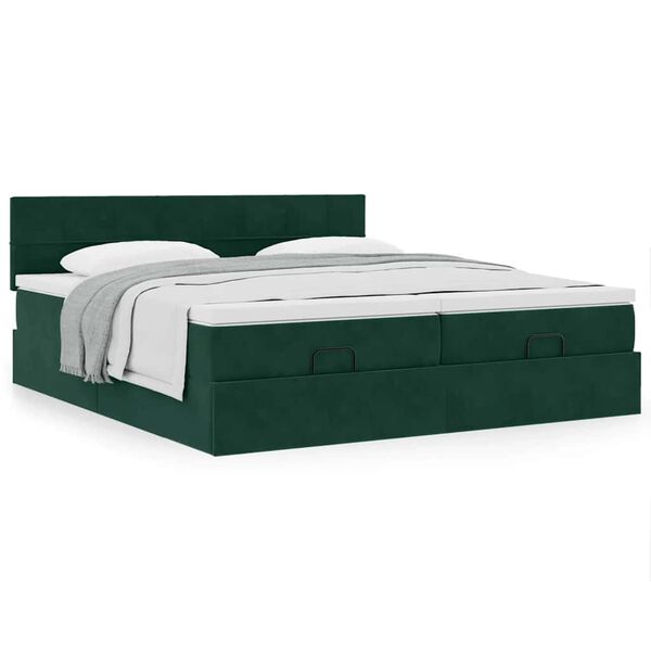 vidaXL Estructura de cama otomana colchones terciopelo verde oscuro