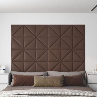 vidaXL Paneles de pared 12 uds cuero sintético marrón 30x30 cm 0,54 m²