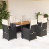 vidaXL Set de comedor de jardín 7 pzas y cojines ratán sintético negro