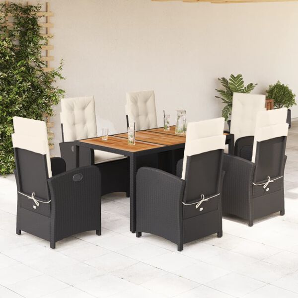 vidaXL Set de comedor de jardín 7 pzas y cojines ratán sintético negro