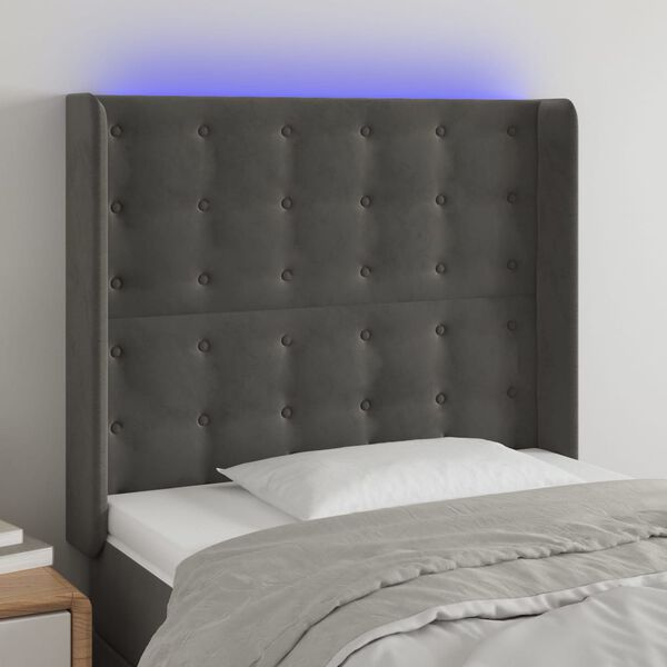 vidaXL Cabecero con LED de terciopelo gris oscuro 93x16x118/128 cm