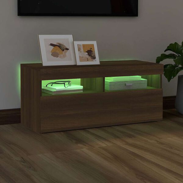 vidaXL Mueble de TV con luces LED roble marrón 90x35x40 cm