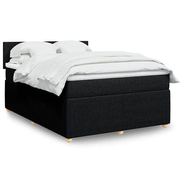 vidaXL Cama box spring con colch&oacute;n tela negro 160x200 cm