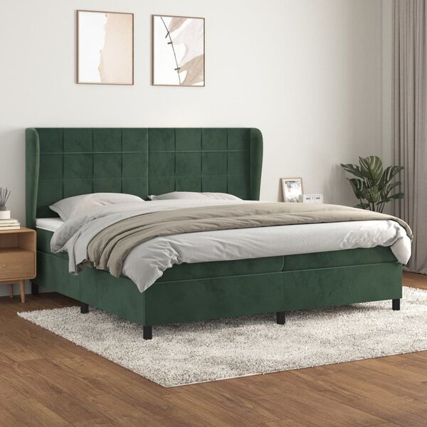 vidaXL Cama box spring con colch&oacute;n terciopelo verde oscuro 200x200 cm