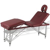 Mesa camilla de masaje de aluminio plegable de cuatro cuerpos rojos