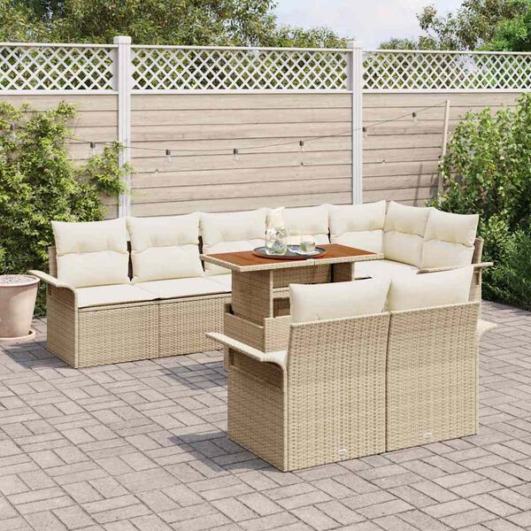 vidaXL Conjunto de sof&aacute; de jard&iacute;n con coj&iacute;n 9 pcs beige y crema