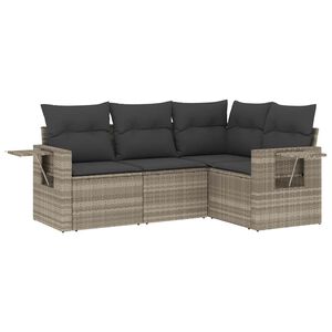 vidaXL Set de sof&aacute;s de jard&iacute;n 4 pzas y cojines rat&aacute;n sint&eacute;tico gris