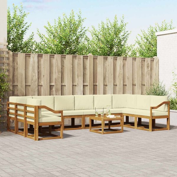vidaXL Conjunto de sof&aacute;s de exterior con coj&iacute;n 11 pcs Natural y Crema