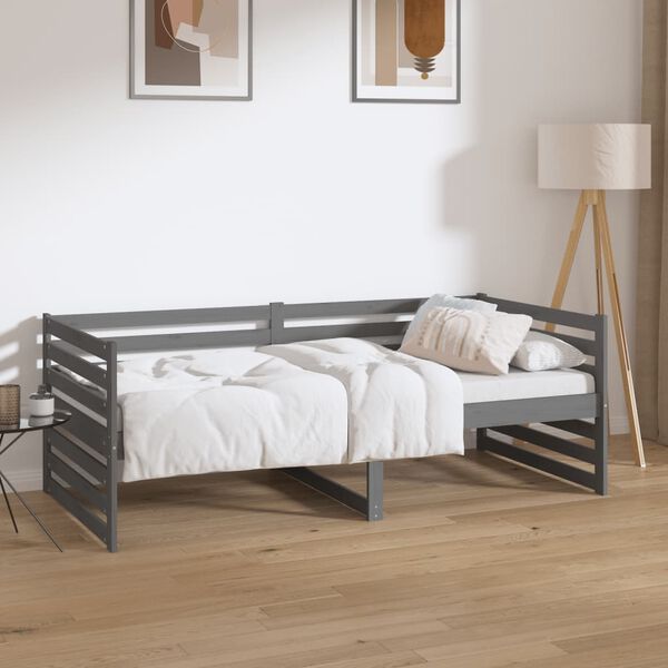 vidaXL Sof&aacute; cama sin colch&oacute;n madera maciza de pino gris 90x190 cm