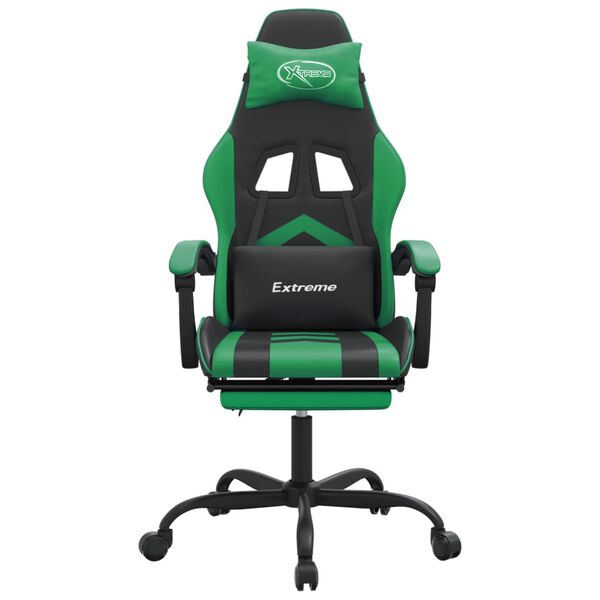 vidaXL Silla gaming con reposapi&eacute;s cuero sint&eacute;tico negro verde