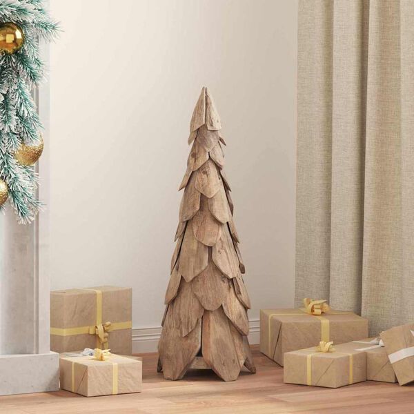 vidaXL Árbol de Navidad con soporte Marrón 80 cm Madera de teca maciza