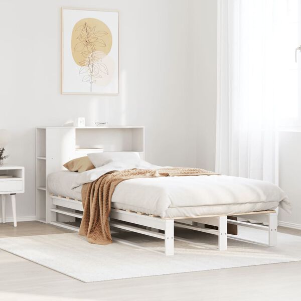 vidaXL Cama con estanter&iacute;a sin colch&oacute;n madera maciza blanca 90x200 cm