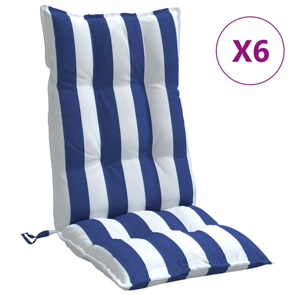 vidaXL Cojines silla respaldo alto 6 uds tela Oxford rayas azul blanco