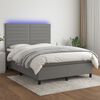 vidaXL Cama box spring colch&oacute;n y luces LED tela gris oscuro 140x190 cm
