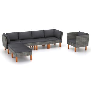 vidaXL Set de muebles de jard&iacute;n 7 pzas rat&aacute;n sint&eacute;tico eucalipto gris