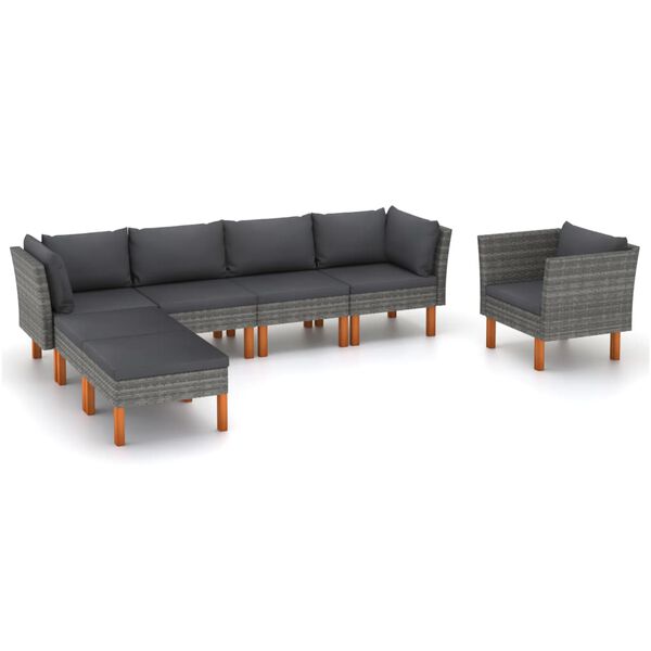 vidaXL Set de muebles de jard&iacute;n 7 pzas rat&aacute;n sint&eacute;tico eucalipto gris