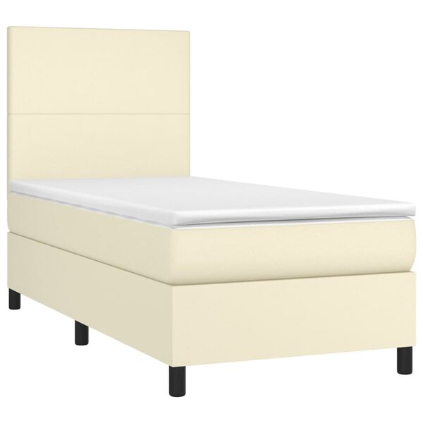 vidaXL Cama box spring y colch&oacute;n LED cuero sint&eacute;tico crema 90x190 cm