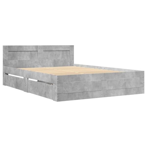 vidaXL Cama con cabecero madera de ingenier&iacute;a gris hormig&oacute;n 140x200 cm