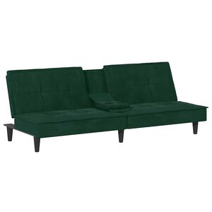 vidaXL Sof&aacute; cama con portavasos terciopelo verde oscuro