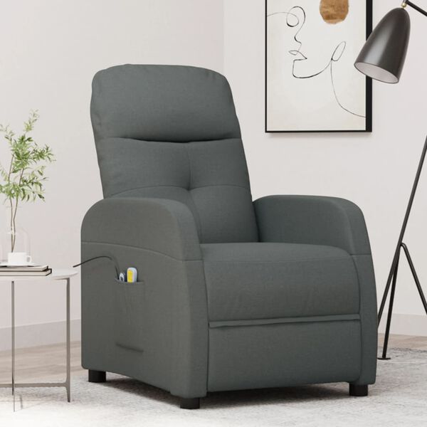 vidaXL Sill&oacute;n de masaje el&eacute;ctrico tela gris oscuro