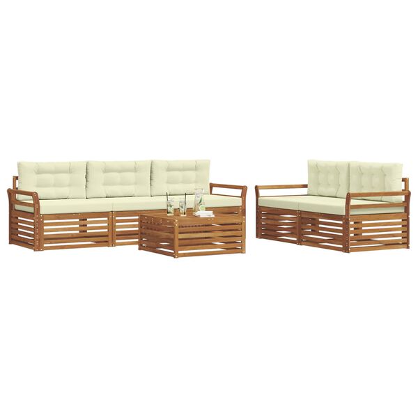 vidaXL Conjunto de sof&aacute;s de exterior con coj&iacute;n 6 pcs Natural y Crema