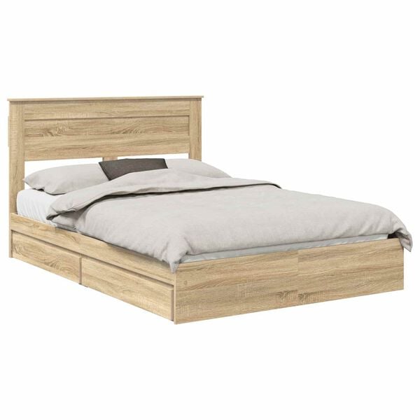 vidaXL Cama con almacenamiento con cabecera Roble Sonoma 150 x 200 cm
