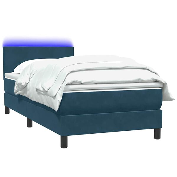 vidaXL Cama box spring con colch&oacute;n y LED terciopelo azul oscuro 80x220 cm