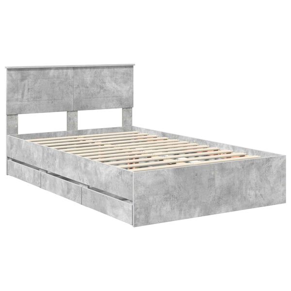 vidaXL Estructura de cama Gris Concreto 135 x 190 cm Madera Ingenieril