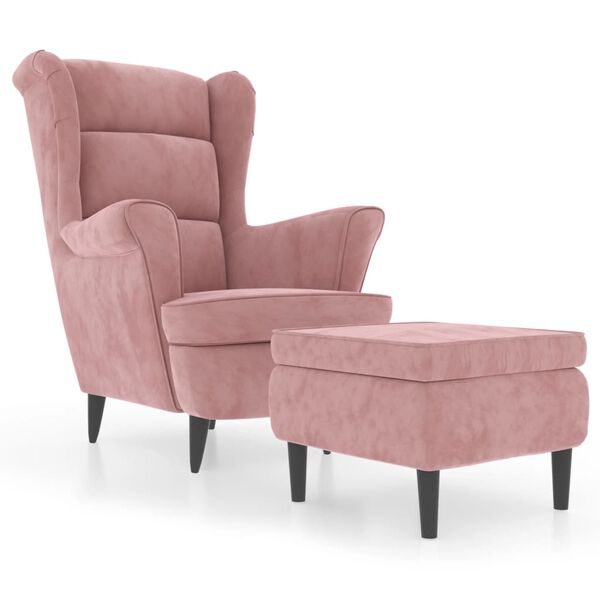 vidaXL Sill&oacute;n orejero y taburete de terciopelo rosa