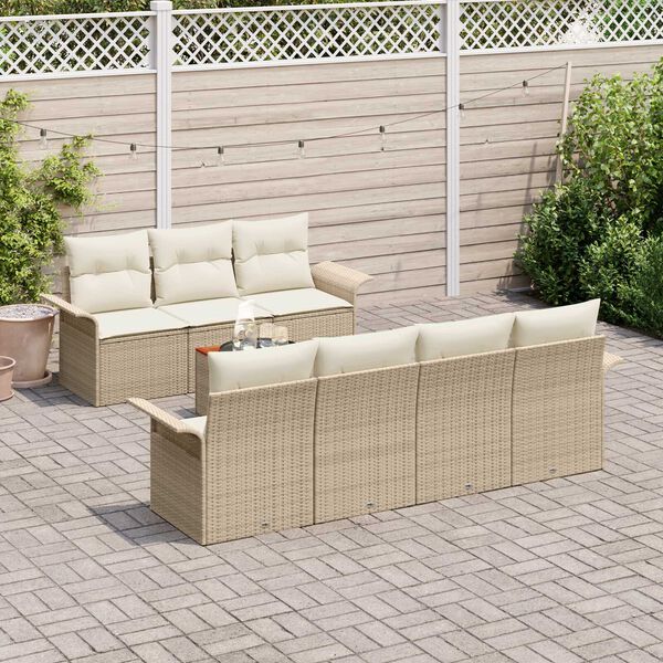 vidaXL Conjunto de sof&aacute;s de jard&iacute;n 8 pcs Beige rat&aacute;n sint&eacute;tico