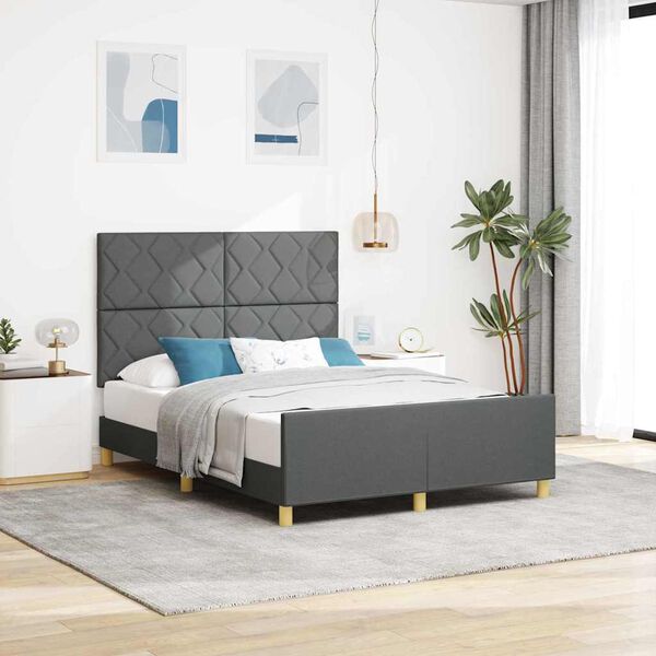 vidaXL Estructura de cama con cabecera Gris oscuro 140 x 200 cm tela